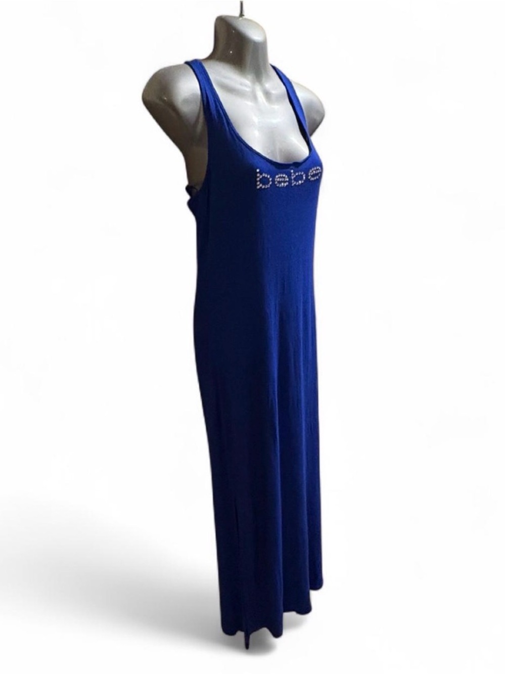 bebe Cobalt Blue Rhinestone Logo Maxi Tank Dress Sz M